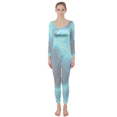 Blue Patterned Aurora Space Long Sleeve Catsuit