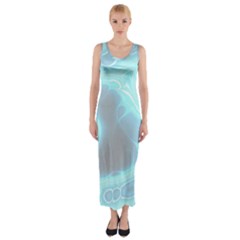 Blue Patterned Aurora Space Fitted Maxi Dress by Mariart