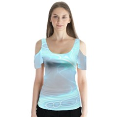 Blue Patterned Aurora Space Butterfly Sleeve Cutout Tee 