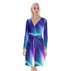 Flow Blue Pink High Definition Long Sleeve Velvet Front Wrap Dress