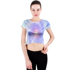 Creation Light Blue White Neon Sun Crew Neck Crop Top by Mariart