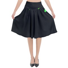 Green Black Widescreen Flared Midi Skirt