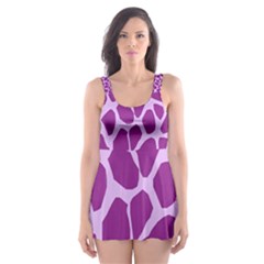 Giraffe Skin Purple Polka Skater Dress Swimsuit by Mariart