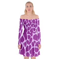 Giraffe Skin Purple Polka Off Shoulder Skater Dress