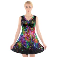 Colorful Bubble Shining Soap Rainbow V-neck Sleeveless Skater Dress by Mariart