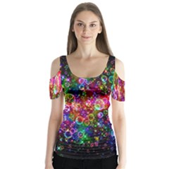 Colorful Bubble Shining Soap Rainbow Butterfly Sleeve Cutout Tee 