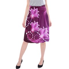 Lotus Sunflower Sakura Flower Floral Pink Purple Polka Leaf Polkadot Waves Wave Chevron Midi Beach Skirt by Mariart