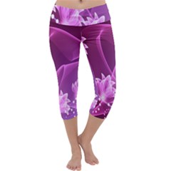 Lotus Sunflower Sakura Flower Floral Pink Purple Polka Leaf Polkadot Waves Wave Chevron Capri Yoga Leggings