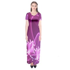 Lotus Sunflower Sakura Flower Floral Pink Purple Polka Leaf Polkadot Waves Wave Chevron Short Sleeve Maxi Dress by Mariart