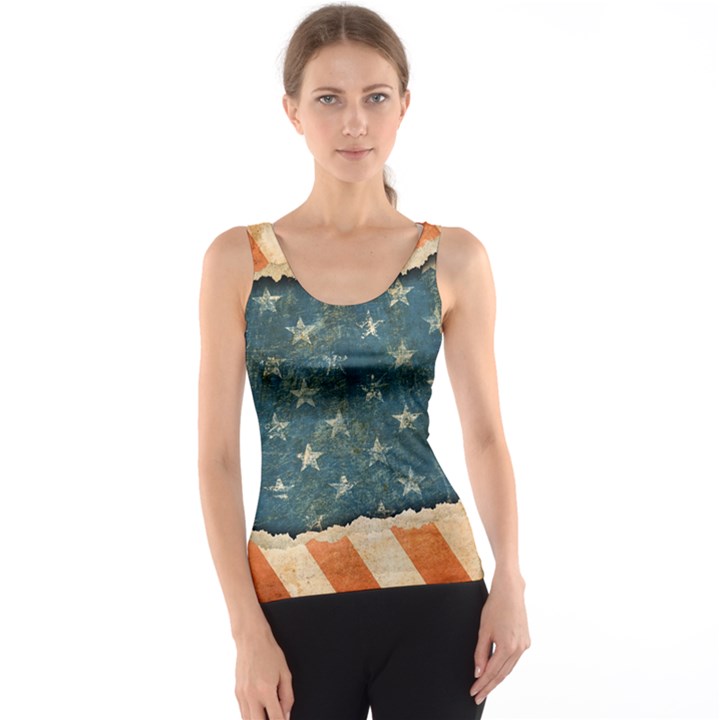 Grunge Ripped Paper Usa Flag Tank Top