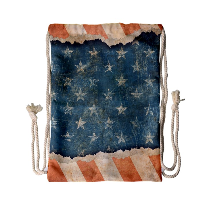 Grunge Ripped Paper Usa Flag Drawstring Bag (Small)