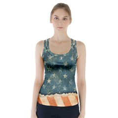 Grunge Ripped Paper Usa Flag Racer Back Sports Top