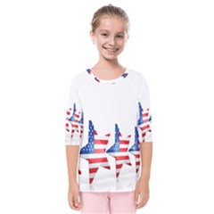 Multiple Us Flag Stars Line Slide Kids  Quarter Sleeve Raglan Tee