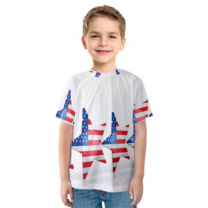 Multiple Us Flag Stars Line Slide Kids  Sport Mesh Tee