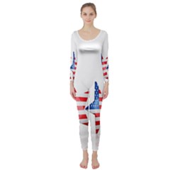 Multiple Us Flag Stars Line Slide Long Sleeve Catsuit by Mariart