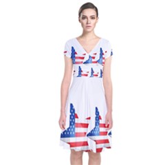 Multiple Us Flag Stars Line Slide Short Sleeve Front Wrap Dress by Mariart