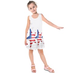 Multiple Us Flag Stars Line Slide Kids  Sleeveless Dress by Mariart