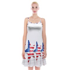 Multiple Us Flag Stars Line Slide Spaghetti Strap Velvet Dress