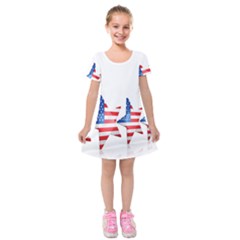 Multiple Us Flag Stars Line Slide Kids  Short Sleeve Velvet Dress by Mariart