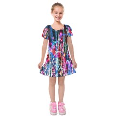 Fireworks Rainbow Kids  Short Sleeve Velvet Dress by Mariart