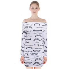 Mustache Man Black Hair Long Sleeve Off Shoulder Dress