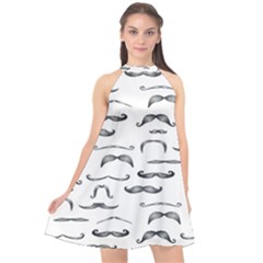 Mustache Man Black Hair Halter Neckline Chiffon Dress 