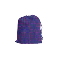 Grid Lines Square Pink Cyan Purple Blue Squares Lines Plaid Drawstring Pouches (small)  by Mariart