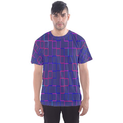 Grid Lines Square Pink Cyan Purple Blue Squares Lines Plaid Men s Sport Mesh Tee by Mariart