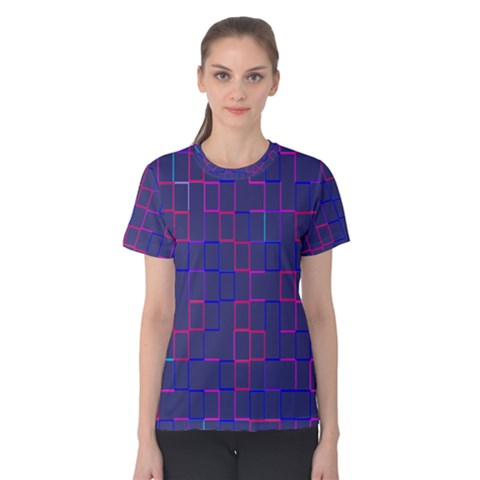 Grid Lines Square Pink Cyan Purple Blue Squares Lines Plaid Women s Cotton Tee by Mariart