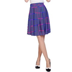 Grid Lines Square Pink Cyan Purple Blue Squares Lines Plaid A-line Skirt by Mariart