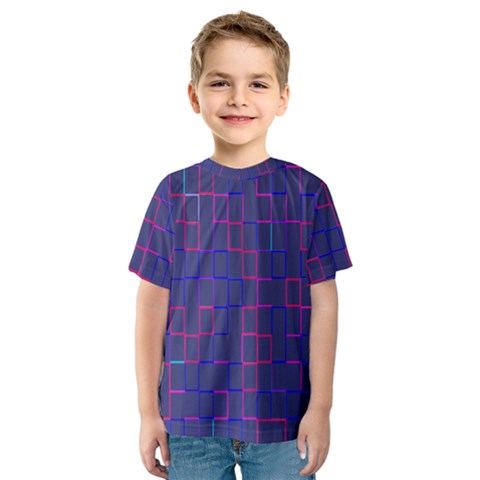 Grid Lines Square Pink Cyan Purple Blue Squares Lines Plaid Kids  Sport Mesh Tee by Mariart