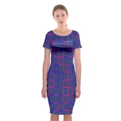 Grid Lines Square Pink Cyan Purple Blue Squares Lines Plaid Classic Short Sleeve Midi Dress by Mariart