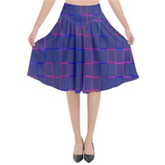 Grid Lines Square Pink Cyan Purple Blue Squares Lines Plaid Flared Midi Skirt