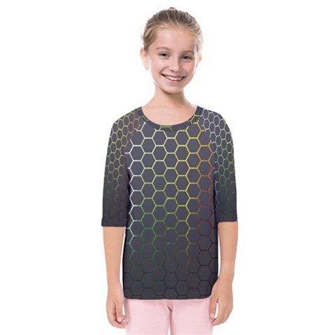 Hexagons Honeycomb Kids  Quarter Sleeve Raglan Tee by Mariart