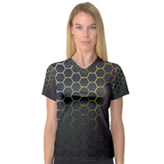 Hexagons Honeycomb Women s V-Neck Sport Mesh Tee