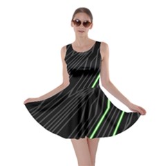 Green Lines Black Anime Arrival Night Light Skater Dress by Mariart