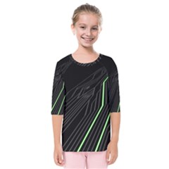 Green Lines Black Anime Arrival Night Light Kids  Quarter Sleeve Raglan Tee