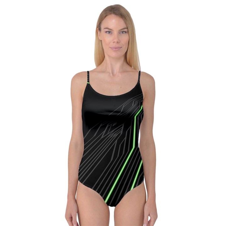 Green Lines Black Anime Arrival Night Light Camisole Leotard 