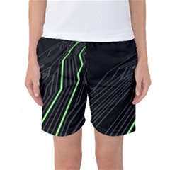 Green Lines Black Anime Arrival Night Light Women s Basketball Shorts by Mariart