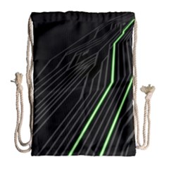 Green Lines Black Anime Arrival Night Light Drawstring Bag (large) by Mariart