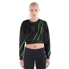 Green Lines Black Anime Arrival Night Light Cropped Sweatshirt by Mariart