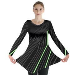 Green Lines Black Anime Arrival Night Light Long Sleeve Tunic 