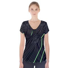 Green Lines Black Anime Arrival Night Light Short Sleeve Front Detail Top by Mariart