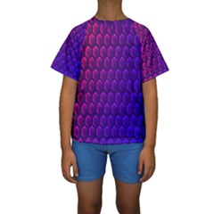 Hexagon Widescreen Purple Pink Kids  Short Sleeve Swimwear by Mariart