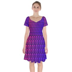 Hexagon Widescreen Purple Pink Short Sleeve Bardot Dress