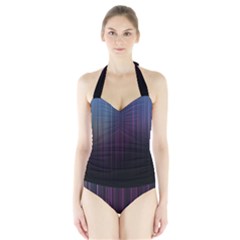 Moonlight Light Line Vertical Blue Black Halter Swimsuit