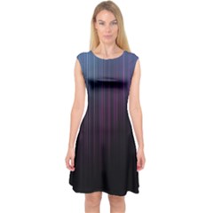 Moonlight Light Line Vertical Blue Black Capsleeve Midi Dress