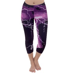 Lightning Pink Sky Rain Purple Light Capri Winter Leggings 