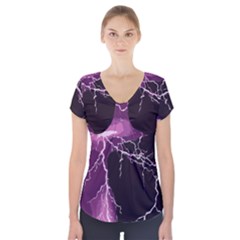 Lightning Pink Sky Rain Purple Light Short Sleeve Front Detail Top by Mariart