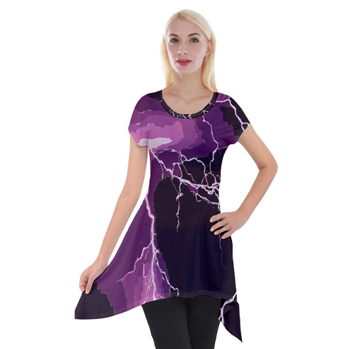 Lightning Pink Sky Rain Purple Light Short Sleeve Side Drop Tunic